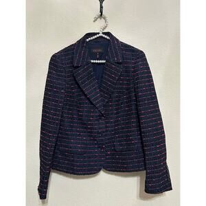 Escada Blazer 40 US Women's Size Medium Silk Preppy Academia Blue Pink Tweed